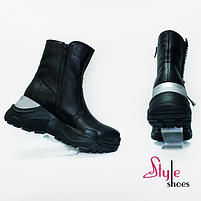 Жіночі черевики з високоякісної шкіри чорного кольору на платформі «Style Shoes», фото 4