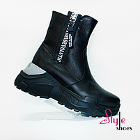 Жіночі черевики з високоякісної шкіри чорного кольору на платформі «Style Shoes», фото 2