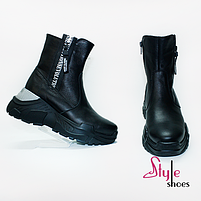 Жіночі черевики з високоякісної шкіри чорного кольору на платформі «Style Shoes», фото 5