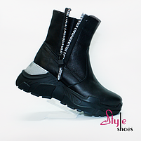 Жіночі черевики з високоякісної шкіри чорного кольору на платформі «Style Shoes», фото 3