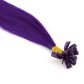 Кольорова пасмо натурального волосся на кератиновій капсулі для нарощування фіолетова