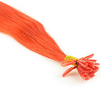 Цветная прядь натуральных волос на кератиновой капсуле для наращивания оранжевая