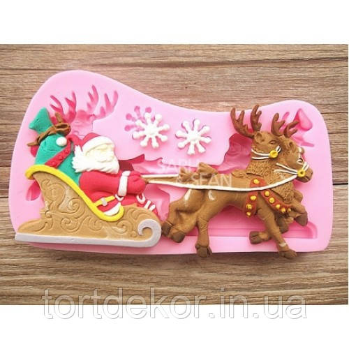 Силіконовий молд "Дід Мороз у упряжанні", фото 1