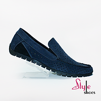 Мокасины нубуковые мужские синего цвета «Style Shoes».