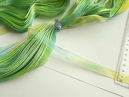 Стрічка капронова, органза, 14 мм. Меланж зелений з бірюзою. ціна за 10 метрів