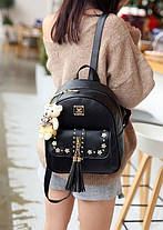 Жіночий набір з квіточками 3в1 Рюкзак, кругла сумочка, візитниця, фото 3