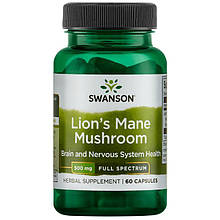 Ожина гребінчаста, Swanson lion's mane mushroom 500 мг 60 капсул