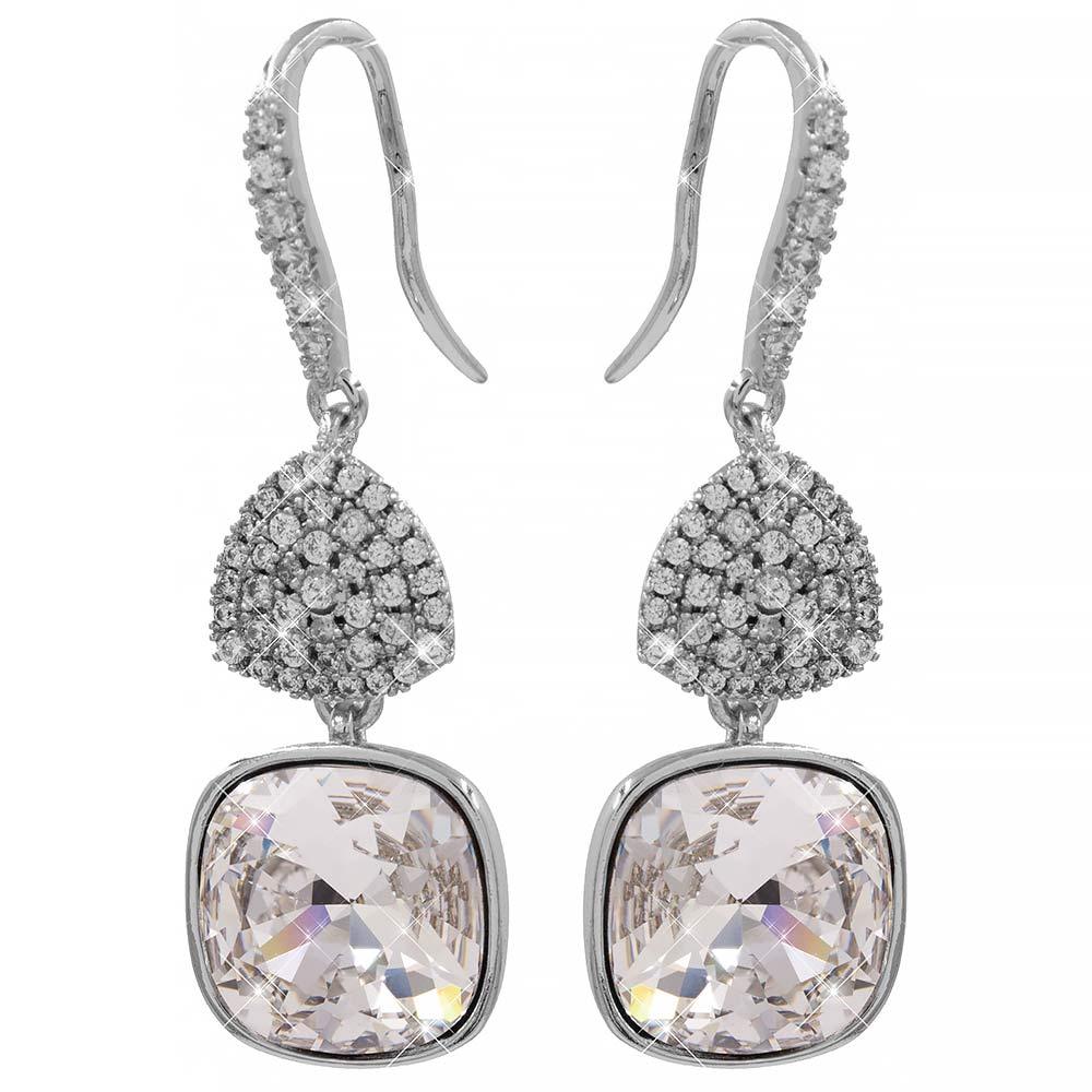 Сережки (гачки) Swarovski Квадрат на основі з каменів родіум (Мединська сталь)