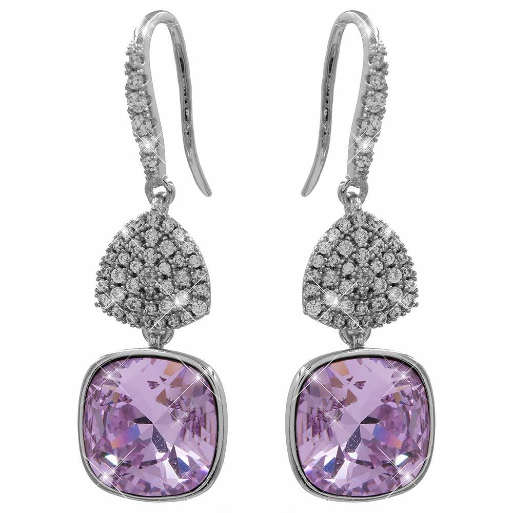 Сережки (гачки) Swarovski Квадрат на основі з каменів родіум (Мединська сталь)