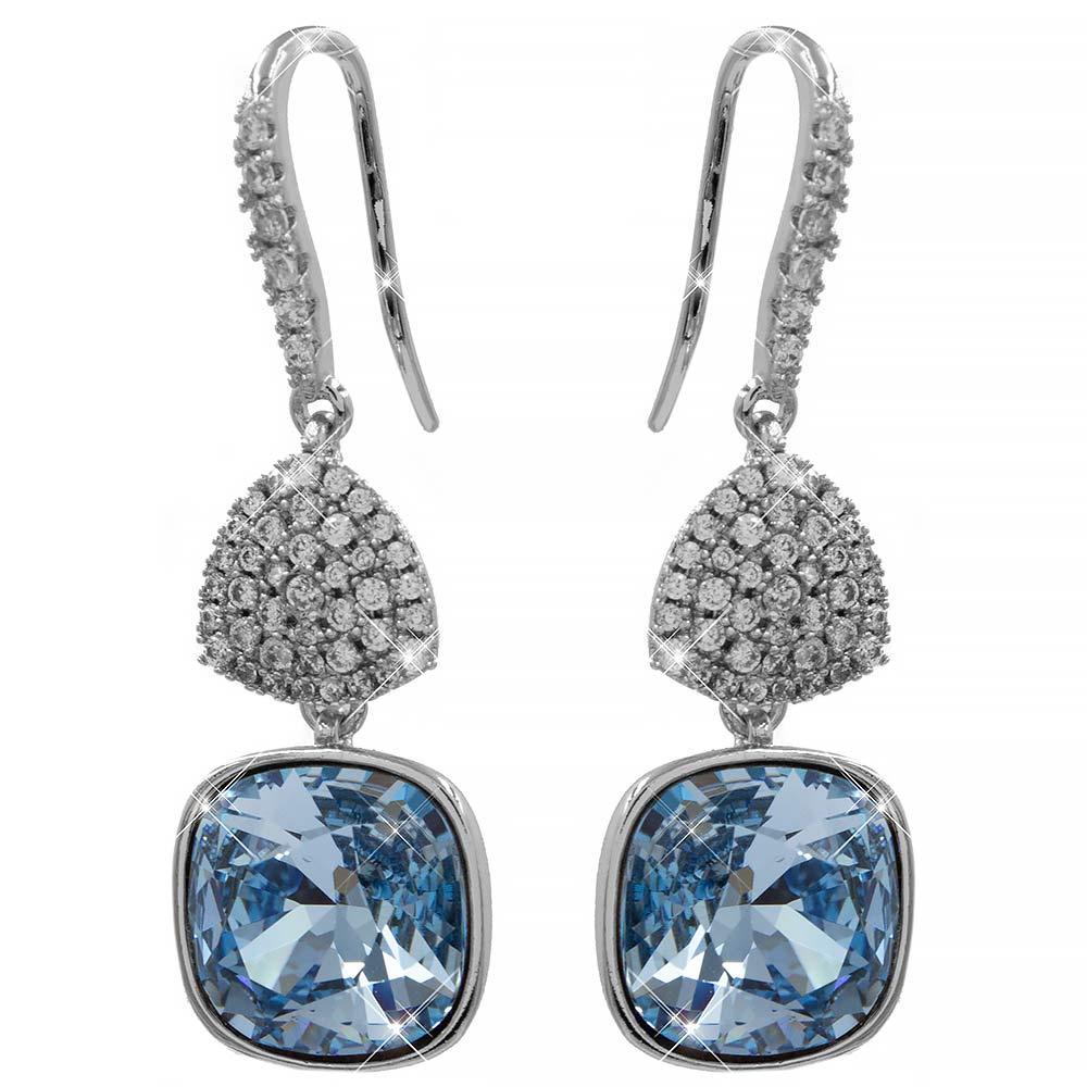 Сережки (гачки) Swarovski Квадрат на основі з каменів родіум (Мединська сталь)