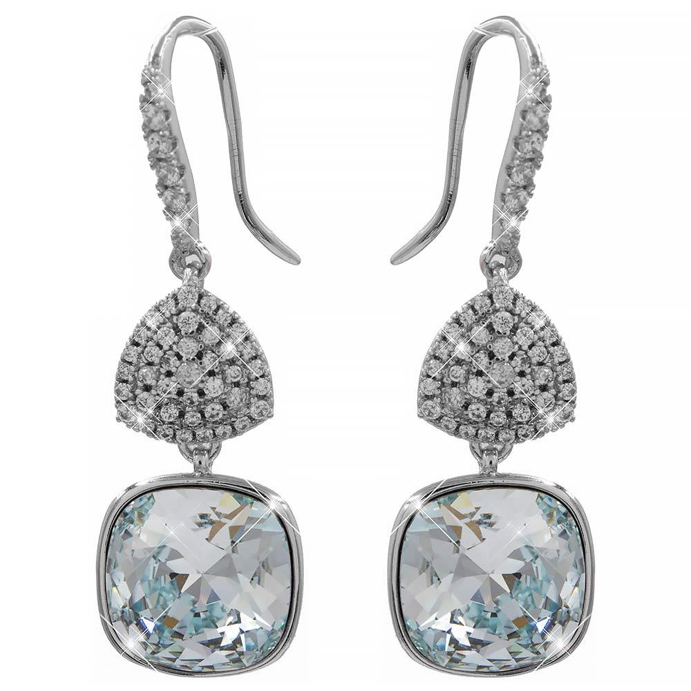 Сережки (гачки) Swarovski Квадрат на основі з каменів родіум (Мединська сталь)