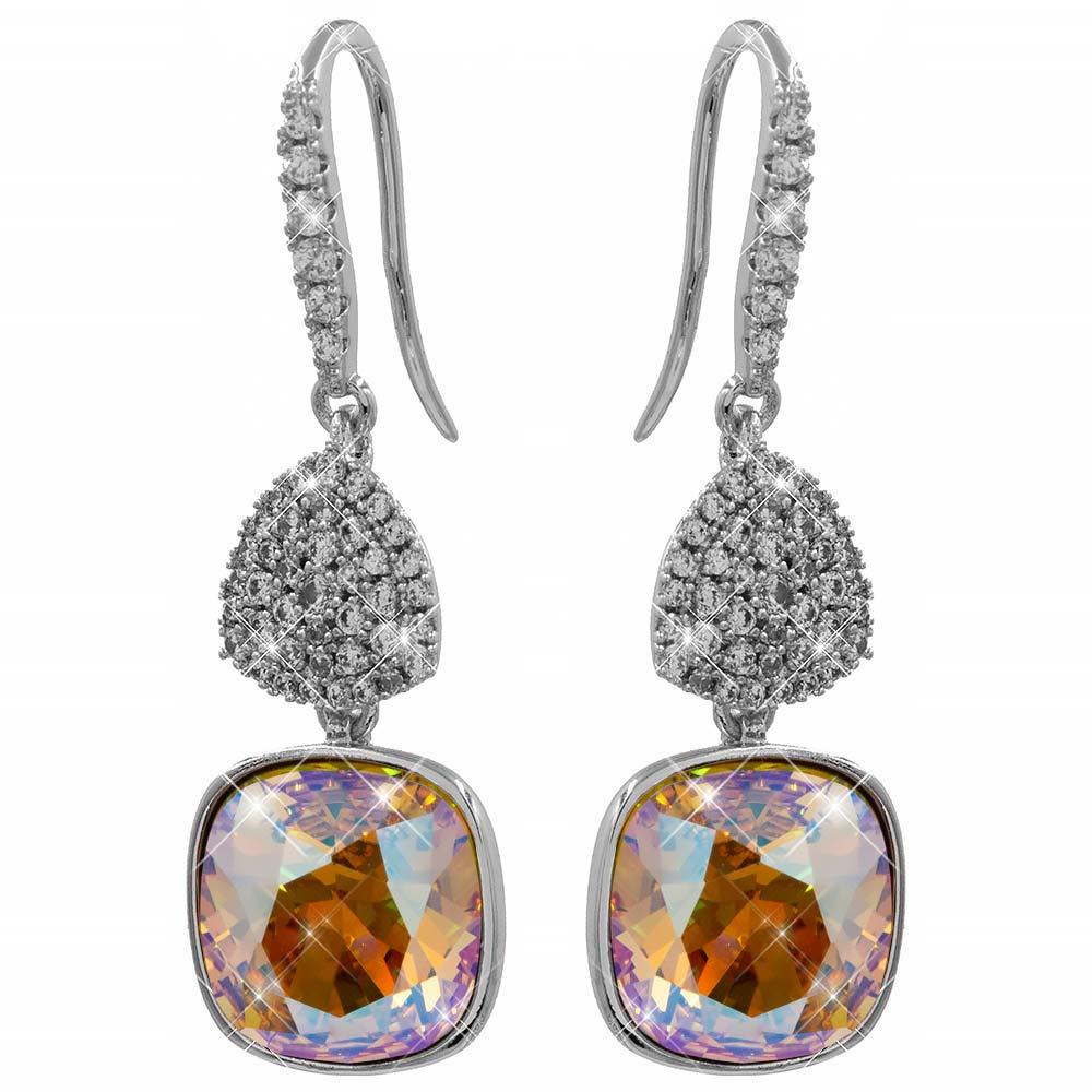 Сережки (гачки) Swarovski Квадрат на основі з каменів родіум (Мединська сталь)