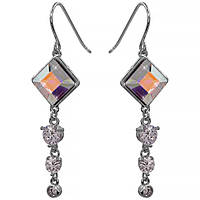 Сережки (гачки) з кристалами Swarovski Ромбик + 3 камені родіум (Мединська сталь)