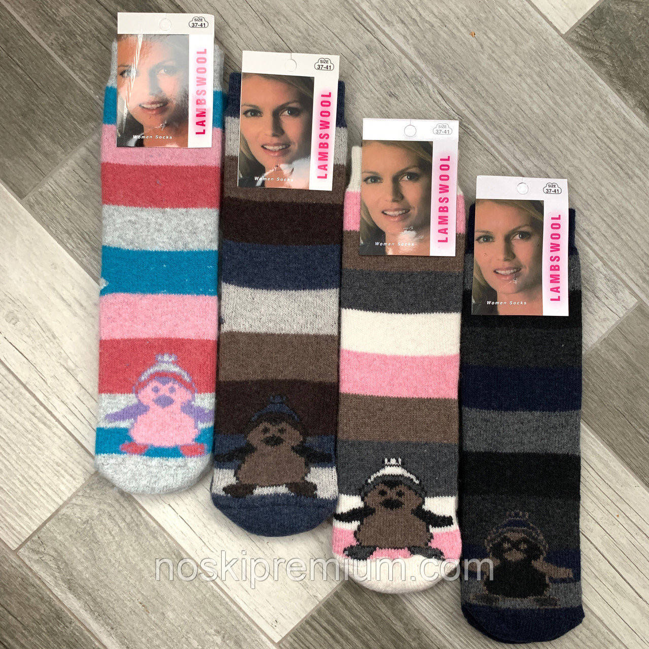 Шкарпетки жіночі вовняні махрові Kardesler Lambswool, Туреччина, розмір 37-41, пінгвіни, асорті, 1488, фото 1