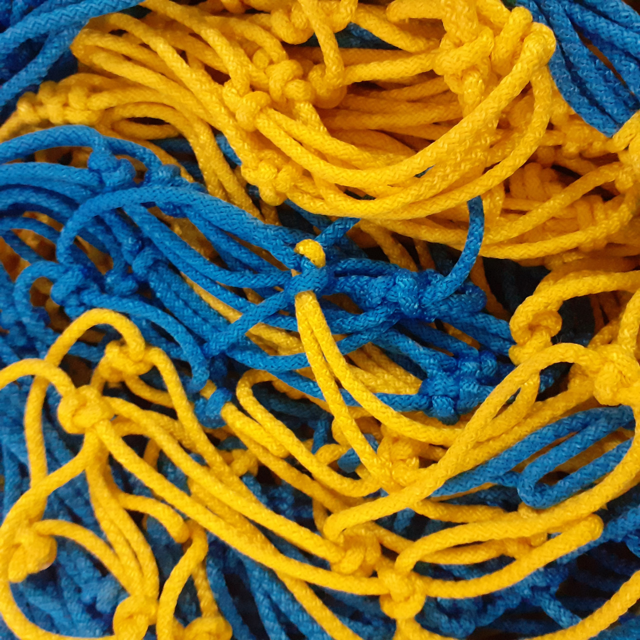 Сітка для футболу підвищеної міцності «ЕКСКЛЮЗИВ 1,5» жовто-синя (комплект 2 шт), фото 1
