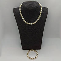 Комплект намисто і браслет з перлів з металевими вставками