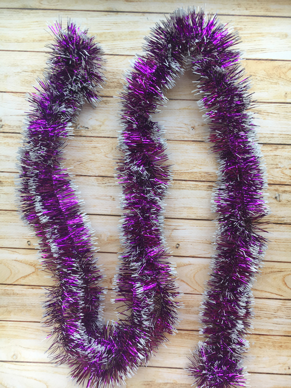 🔥 Топ! 5 см діаметр Гарний дощик для декору Фіолетовий із білими кінчиками, Довжина 3 метри