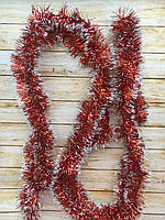 🔥 Топ! 5 см діаметр Гарний дощик для декору Червоний із білими кінчиками, завдовжки 3 метри