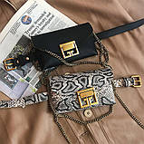 Жіноча поясна сумка з ланцюжком з екошкіри, чорна, фото 2
