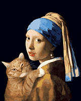 Картина по номерам 40х50 см. Babylon Девушка с жемчужной сережкой и рыжим котом (VP-1171)