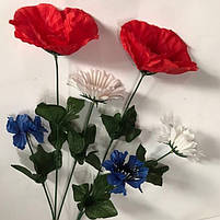 Штучна гілка мак, ромашка, василець (українська гілка), фото 3