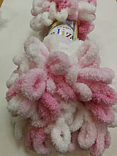 Пряжа Пуффи Колор Алізе Alize, колір 5863 зефірний біло\розовий 1 моток 100г