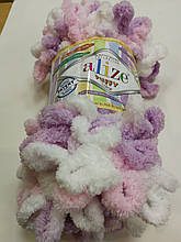 Пряжа Пуффи Колор Алізе Alize, колір 6051 біло\бузково\рожевий