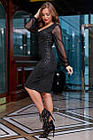 Нарядна сукня з паєтками з рукавами сітка 44-50 розміру чорне, фото 4