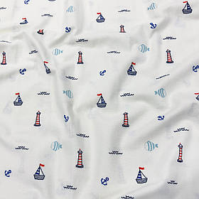 Фланель "Кораблики дрібні на білому" 180 см