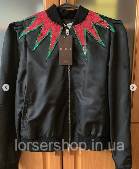 Куртка бомбер Gucci Loved черного цвета с пайетками в люкс качестве в наличии - фото 2 - id-p852974327