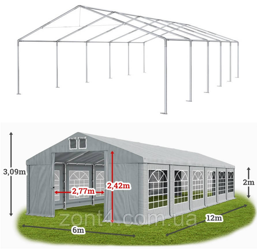 Шатер 6х12 ПВХ, торговий павильйон, садова палатка, тент, ангар