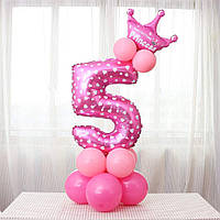 Цифра 5 из воздушных шаров на День Рождение девочки + 12 шаров + корона. Высота цифры 1 метр