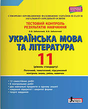 11 клас Українська мова та література Тестовий контроль результатів Рівень стандарту Заболотний О.В. Літера