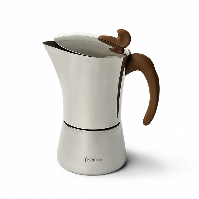 Гейзерна кавоварка на 9 порцій з індукційним дном 17х12х19.5см/540мл з нержавіючої сталі Fissman, фото 1