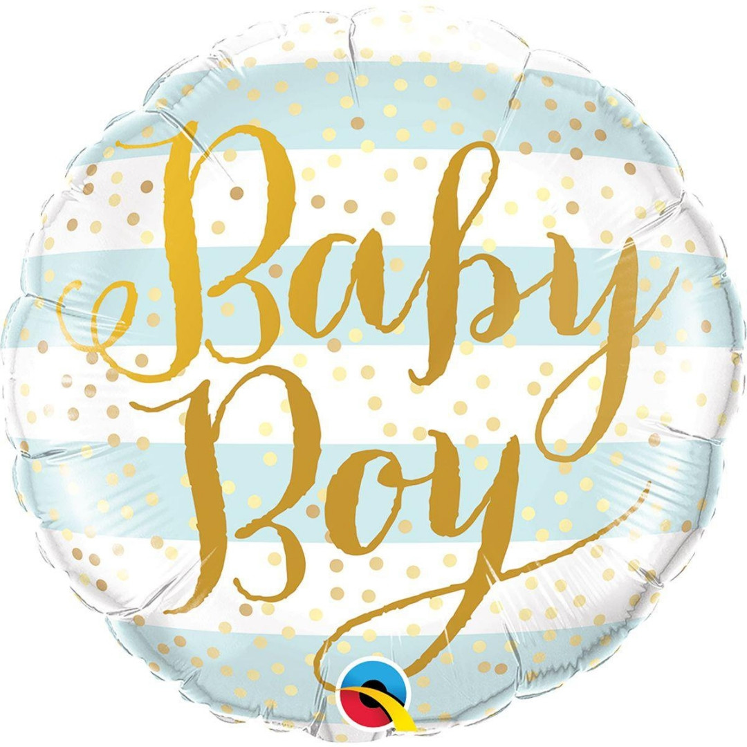 Фольгована гелієва куля 45 см Круг Baby Boy блакитна та біла смужка