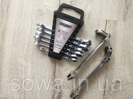 ✔️ Набір ріжково накидних ключів із тріскачкою на кардані Euro craft 8 шт ( 8-19 мм), фото 2