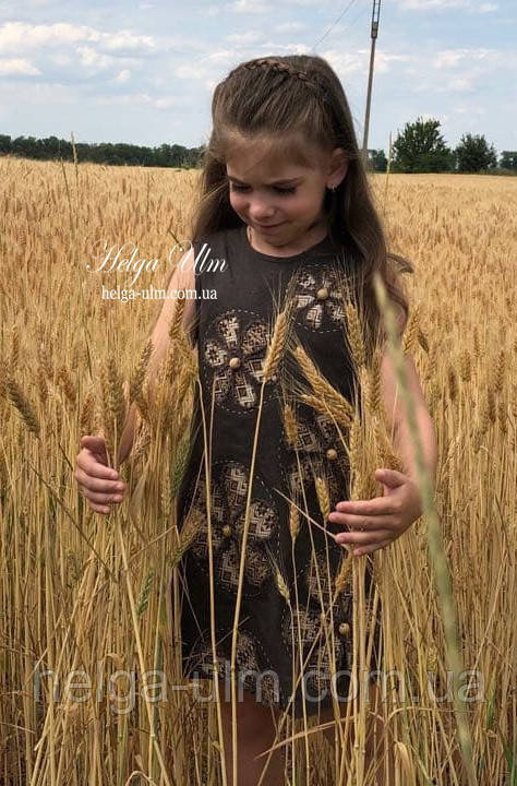 Сукня для дівчинки оригінального дизайну з натурального льону 134, фото 1