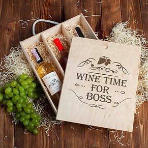 Коробка для вина на три пляшки "Wine time for boss", фото 2