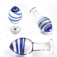 Анальная пробка 4.5 см стеклянная средняя с широкой ножкой LYNX BLUE DREAM