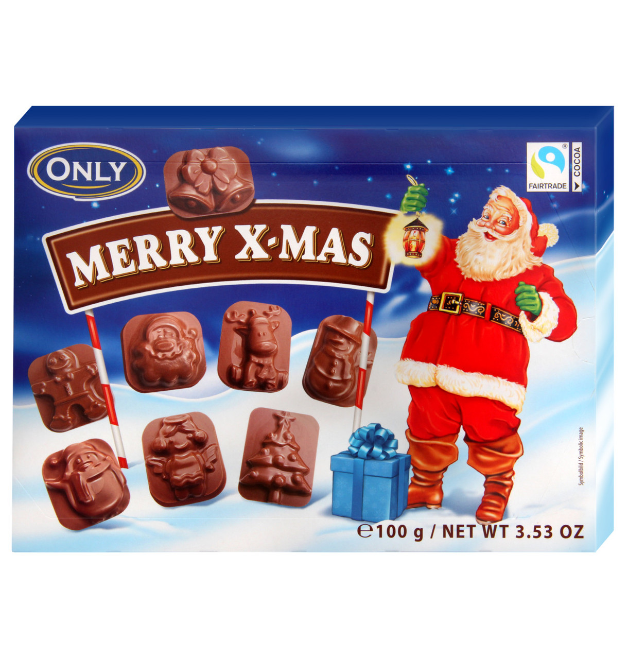 Цукерки Merry X-mas Only фігурки з молочного шоколаду, 100 г, 22 шт/ящ