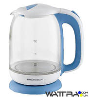 ⭐ Електрочайник (1,7 л) скляний (блакитний) Grunhelm EKG-1992WB — LED-підсвітка (чайник електричний)