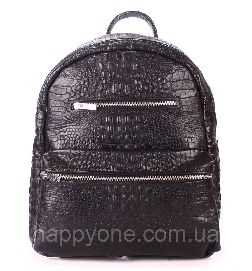 Жіночий шкіряний рюкзак Poolparty Mini Croco Black (чорний)