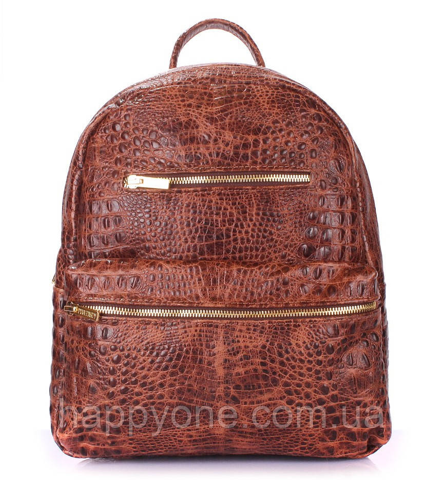 Жіночий шкіряний рюкзак Poolparty Mini Croco Brown (коричневий)