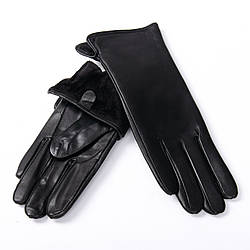 Жіночі шкіряні рукавички. Чорний колір. Утеплювач — фліс. F31/19-1 мод2