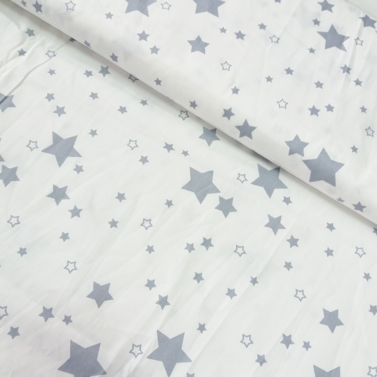 Сатин з сірими зірок на білому тлі, ширина 160 см, фото 1