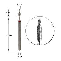 Фреза з алмазним напиленням для відсування кутикули та зачищення птеригію "Плам'я" 2.1 мм. Червона (243/021)