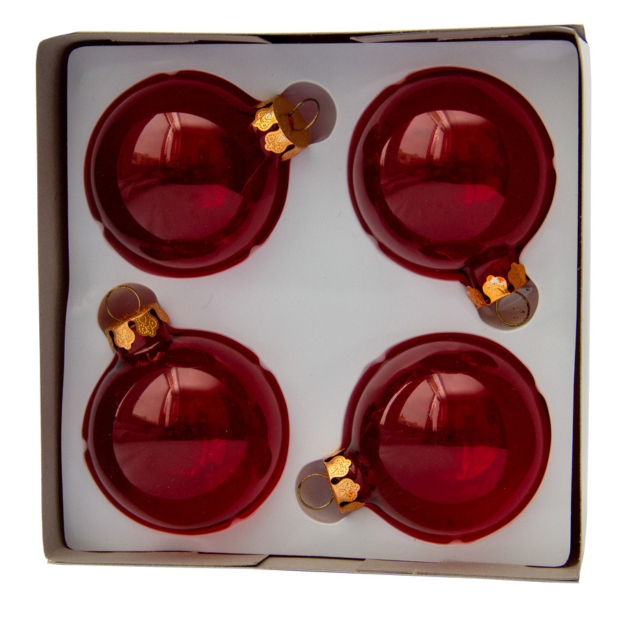 Набір ялинкових куль, 4 шт, D6 см, червоний, глянець, скло (390601-3), фото 1