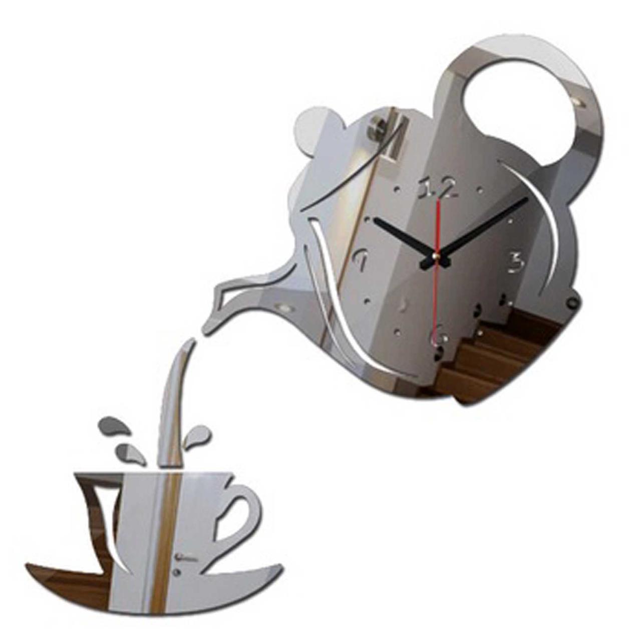 Настенные часы на кухню, 3D часы для кухни или кофейни "Teapot"- с зеркальным эффектом 40 х 40 см - фото 1 - id-p1077018713