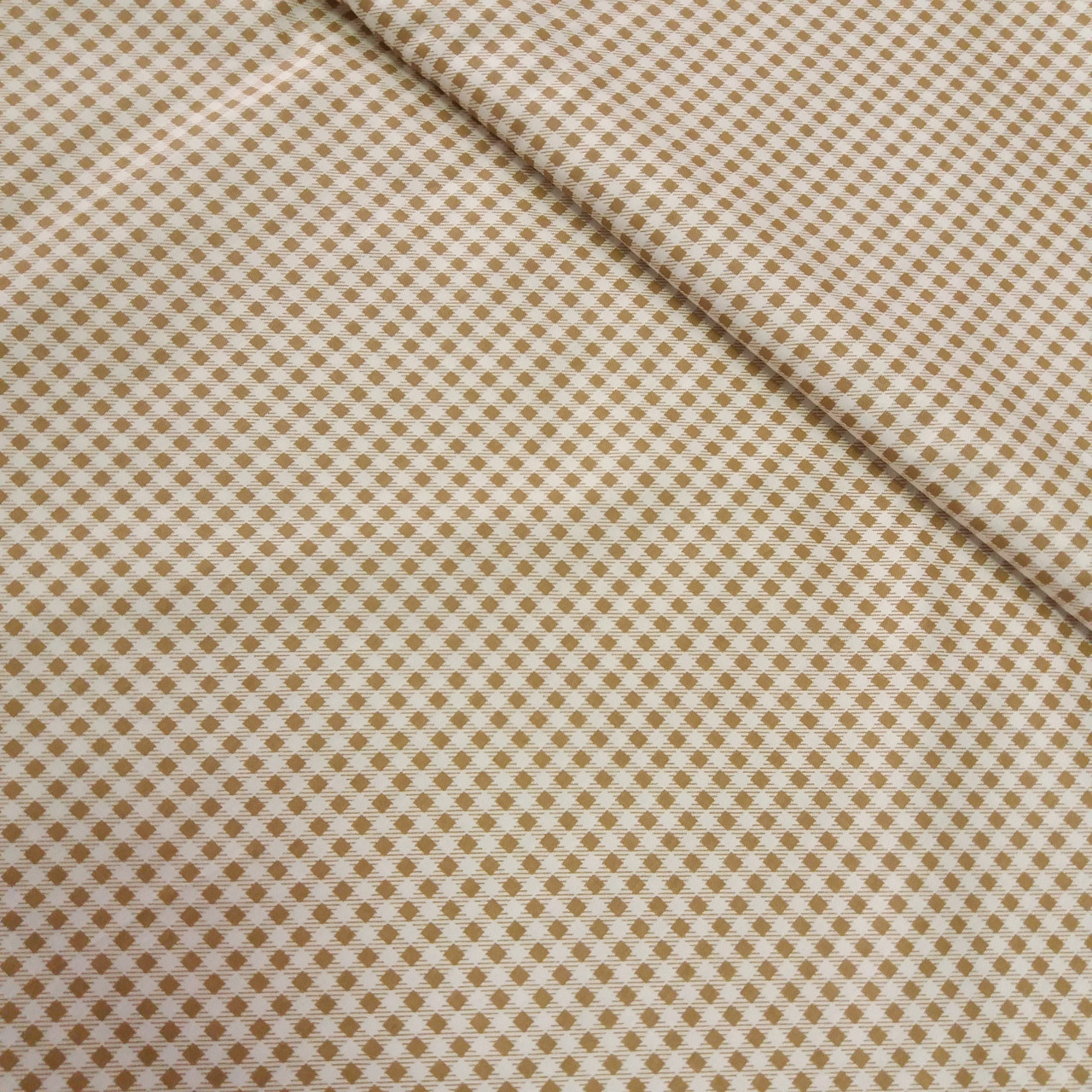 Сатин в бежево-коричневу клітинку, ширина 160 см, фото 1
