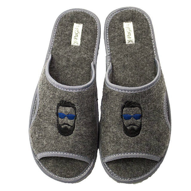 

Тапочки домашние мужские комнатные Войлок PaGo "Бородач Вышивка" 41 42 43 44 45 47 серый 43